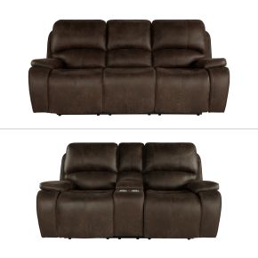 New Classic 20-093-2FP Brookings - 2 Piece P2 Sofa & Loveseat With Power Headrest & Footrest - Brown