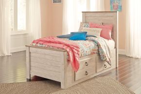 Signature Design by Ashley® B267/53/52/50/B100-11 Willowton - Twin Panel Bed with 2 Storage Drawers - Whitewash