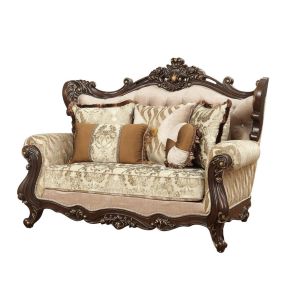 ACME 51051 Shalisa - Loveseat With 5 Pillows (Same Lv01586) - Fabric & Walnut
