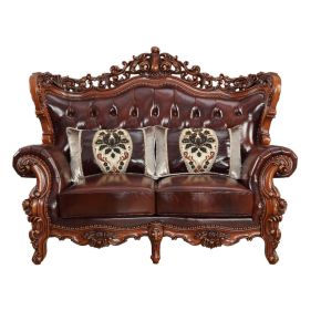 ACME 53066 Eustoma - Loveseat - Cherry Top Grain Leather Match & Walnut