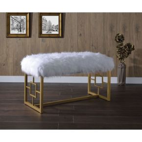 ACME 96451 Bagley II - Bench - White Faux Fur & Gold - 21"