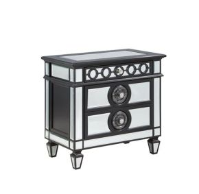 ACME BD00585 Varian II - Nightstand - Black Velvet & Black & Sliver Finish