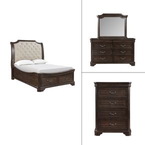 New Classic 00-493B-34C Lyndhurst - 5/0 Queen 4 Piece Bedroom Set (Bed, Dresser, Mirror, Chest) - Walnut