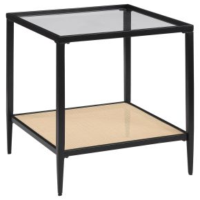Coaster Fine Furniture 710657 Amherst - Glass Top Metal with Cane Shelf End Table - Black