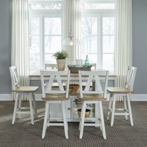 Liberty Furniture 62WH-CD-7GTS Liberty Furniture 62WH-CD-7GTS Lindsey Farm - 7 Piece Gathering Table Set - Weathered White & Sandstone
