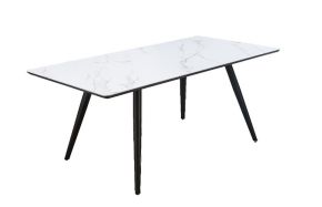 ACME 74010 Caspian - Dining Table - White Printed Faux Marble Top & Black