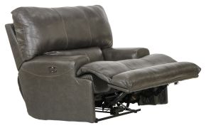Catnapper 7645807-1283/28-3083/28 Wembley - Italian Leather Match Power Lay Flat Recliner With Power Adjustable Headrest & Lumbar - Steel