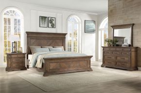 New Classic 00-658-24N Mar Vista - 6/0 Western King 4 Piece Bedroom Set (Bed & Dresser & Mirror & Nightstand) - Walnut