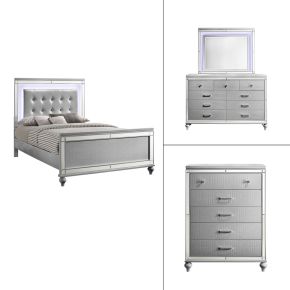 New Classic 02-9698S-34C Valentino - Queen 4 Piece Bedroom Set (Bed, Dresser, Mirror, Chest) - Silver