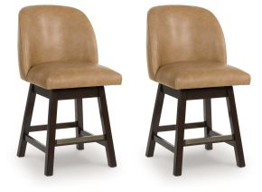 Signature Design by Ashley® D618-324 Neymorton - Upholstered Swivel Faux Leather Barstool (Set of 2) - Dark Grayish Brown