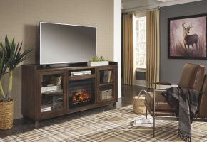 Signature Design by Ashley® W633/68/W100-101 Starmore - Brown - 2 Pc. - 70" TV Stand With Faux Firebrick Fireplace Insert