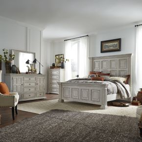 Liberty Furniture 361W-BR-KPBDMC Big Valley - 4 Piece Bedroom Set (King Panel Bed, Dresser & Mirror, Chest) - Whitestone