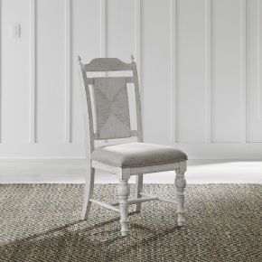 Liberty Furniture 237-C9101S River Place - Panel Back Side Chair - Riverstone White & Tobacco