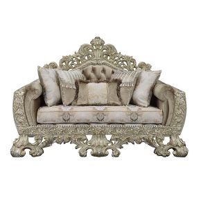 ACME LV01206 Sorina - Loveseat With 5 Pillows - Velvet, Fabric & Antique Gold