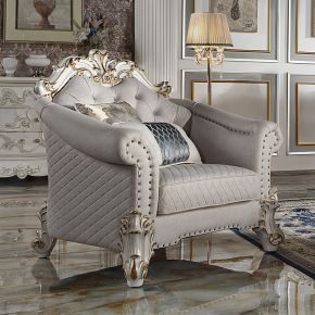 ACME LV01331 Vendome II - Chair With 2 Pillows - Two Tone Ivory Fabric & Antique Pearl