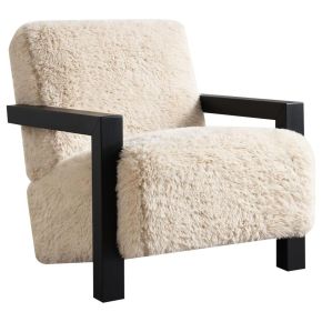 Coaster Fine Furniture 907533 Fitzroy - Faux Fur Upholstered Chair Solid Wood Arms - Latte
