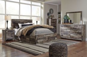 Benchcraft® B200/31/36/46/57/54S/60/95/B100-13 Derekson - Queen Panel Bed With 4 Storage Drawers - 8 Pc. - Dresser, Mirror, Chest, Queen Bed - Multi Gray