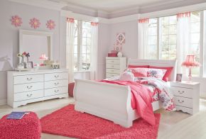 Signature Design by Ashley® B129/31/36/87/84/88 Anarasia - White - 5 Pc. - Dresser, Mirror, Full Sleigh Bed