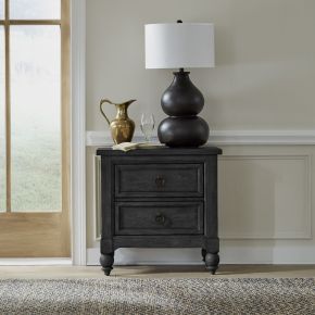 Liberty Furniture 615-BR61-B Americana Farmhouse - 2 Drawer Nightstand With Charging Station - Dark Gray
