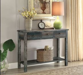 ACME 97257 Glancio - Accent Table - Antique White & Teal