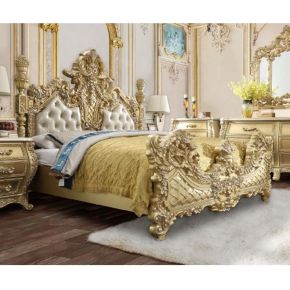 ACME BD01463EK Cabriole - Eastern King Bed - Light Gold Synthetic Leather & Gold