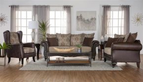Coaster Fine Furniture 508571-S3 Elmbrook - 3 Piece Upholstered Rolled Arm Sofa Set With Intricate Wood - Carvings Brown