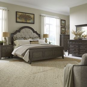 Liberty Furniture 297-BR-CKUBDMCN Paradise Valley - 5 Piece Bedroom Set (California King Upholstered Bed, Dresser & Mirror, Chest, Nightstand) - Saddle Brown