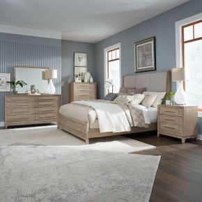 Liberty Furniture 789-BR-CKUBDMCN Brentwood - 5 Piece Bedroom Set (California King Upholstered Bed, Dresser & Mirror, Chest, Nightstand) - Sandstone