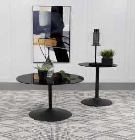 Coaster Fine Furniture 709688-S2 Ganso - 2 Piece Round Glass Top Coffee And End Table Set - Black