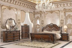 New Classic 00-2477-25C Bella Notte - 6/0 Western King 5 Piece Set (Padded Sleigh Bed, Dresser, Mirror, Chest, Nightstand) - Cherry