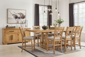 Ashley Furniture D773/32/124(4)/60 Ashley Furniture D773/32/124(4)/60 Havonplane - 10 Pc. - Counter Extension Table, 8 Upholstered Barstools, Server - Brown