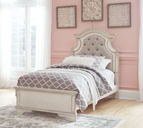 Signature Design by Ashley® B743/53/52/83 Realyn - Chipped White - Twin Upholstered Panel Bed