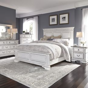 Liberty Furniture 520-BR-KPBDMCN Abbey Park - 5 Piece Bedroom Set (King Panel Bed, Dresser & Mirror, Chest, Nightstand) - Antique White
