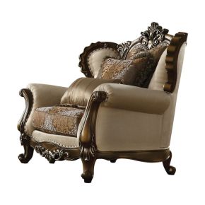 ACME 52117 Latisha - Chair With 2 Pillows (Same Lv01578) - Tan, Pattern Fabric & Antique Oak