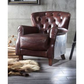 ACME 59830 Brancaster - Accent Chair - Vintage Brown & Aluminum