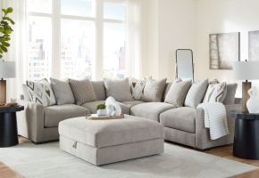 Benchcraft® 20305/64/46(2)/77/65/11 Benchcraft® 20305/64/46(2)/77/65/11 Aslan Court - 6 Pc. - 5-Piece Sectional, Ottoman - Pebble