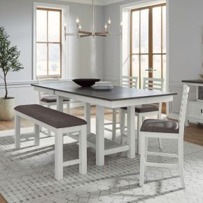 Liberty Furniture 182-CD-6GTRS Brook Bay - 6 Piece Gathering Trestle Table Set (Upholstered Bench) - Textured White / Carbon Gray