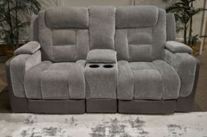 Ashley Furniture PC8350518 Mixed Motion - Power Reclining Loveseat With Console / Adjustable Headrest - Shadow