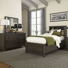 Liberty Furniture 759-YBR-TBBDM Liberty Furniture 759-YBR-TBBDM Thornwood Hills - 3 Piece Bedroom Set (Twin Bookcase Bed, Dresser & Mirror) - Rock Beaten Brown