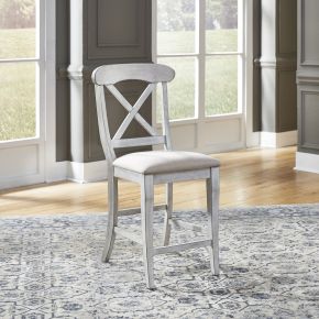 Liberty Furniture 303W-B300124 Ocean Isle - Upholstered X Back Counter Chair - Antique White