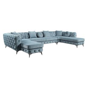 ACME LV01161 Zerah - Sectional Sofa With 7 Pillows - Dusty Blue Fabric