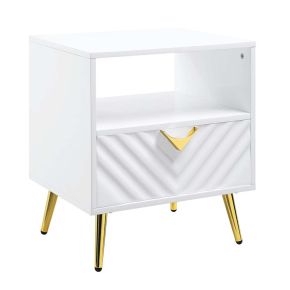 ACME LV01140 Gaines - End Table - White High Gloss Finish