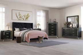 New Classic 00-3365-36N Huxley - 5/0 Queen 6 Piece Bedroom Set (Bed & Dresser & Mirror & Chest & 2 Nightstands) - Black