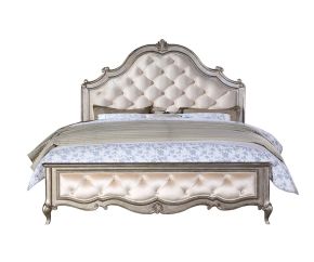 ACME 22197EK Esteban - Eastern King Bed - Ivory Velvet & Antique Champagne