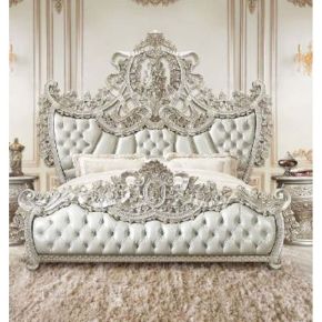 ACME BD01487EK Sandoval - Eastern King Bed - Beige Synthetic Leather & Champagne