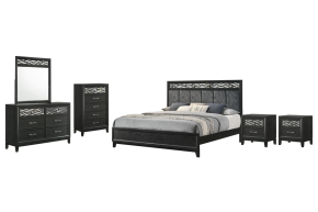 New Classic 00-1655-16N Obsidian - 6/6 Eastern King 6 Piece Bedroom Set (Bed & Dresser & Mirror & Chest & 2 Nightstands) - Black
