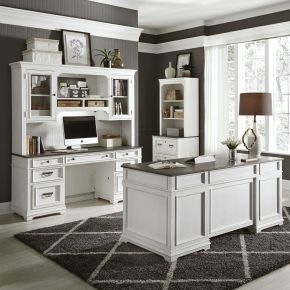 Liberty Furniture 417-HOJ-CDS Allyson Park - 3 Piece Home Office Set (Complete Desk) - Wirebrushed White / Charcoal