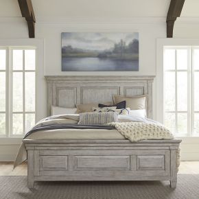 Liberty Furniture 824-BR-KPB Heartland - King Panel Bed - Antique White / Tobacco Tops
