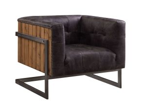 ACME 59667 Sagat - Accent Chair - Antique Ebony Top Grain Leather & Rustic Oak