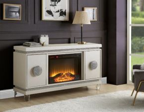 ACME 90535 Noralie - Fireplace - Ivory PU & Faux Diamonds